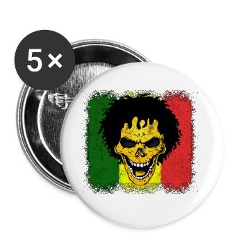 Cadeau de tête de mort Reggae Jamaica - Lot de 5 petits badges (25 mm) - blanc - Devant