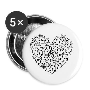 Musique Musique l’amour symbole de coeur cadeau - Lot de 5 petits badges (25 mm) - blanc - Devant