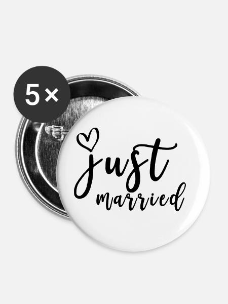 just married Geschenk - Buttons klein 25 mm (5er Pack) - Weiß
