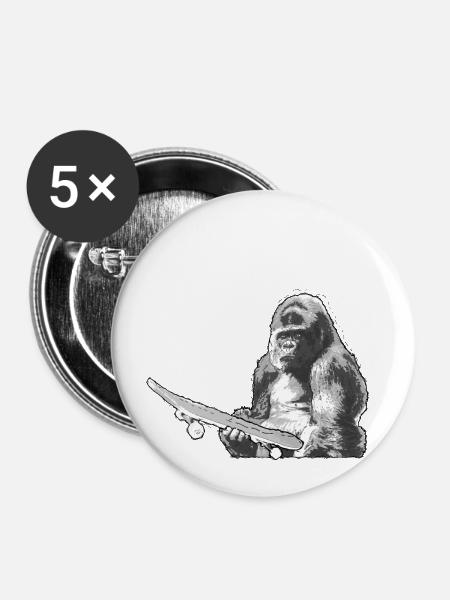 Skating Skateboard Monkey Monkey - Buttons small 1''/25 mm (5-pack) - white