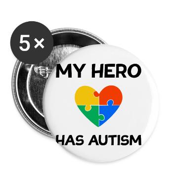 My Hero has Autism Autismus Awareness - Buttons klein 25 mm (5er Pack) - Weiß - Vorne