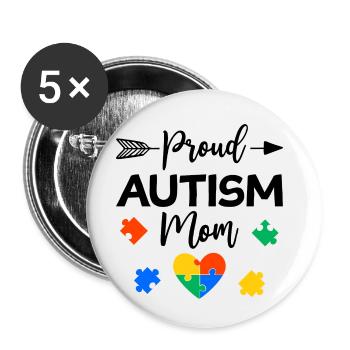 Proud Autism Mom Autismus Awareness Geschenk - Buttons klein 25 mm (5er Pack) - Weiß - Vorne