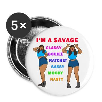 I'm a savage - Buttons klein 25 mm (5er Pack) - Weiß - Vorne