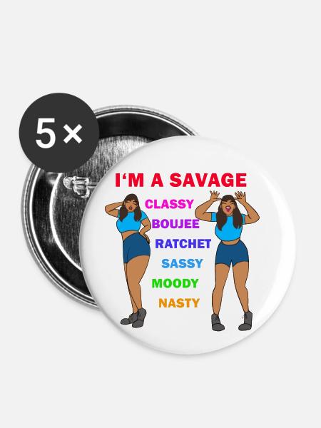 I'm a savage - Buttons klein 25 mm (5er Pack) - Weiß
