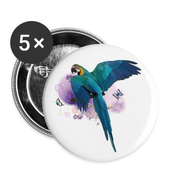 Blauer und gelber Ara - Buttons klein 25 mm (5er Pack) - Weiß - Vorne
