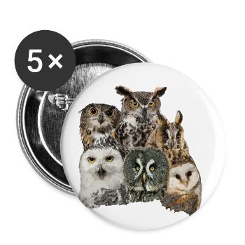 Eulen - Buttons klein 25 mm (5er Pack) - Weiß - Vorne