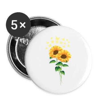 Sonnenblumen mit Schmetterlingen Sommer Sonne - Buttons klein 25 mm (5er Pack) - Weiß - Vorne