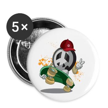 Peace Skate Skateboard Peacezeichen Longboard - Buttons klein 25 mm (5er Pack) - Weiß - Vorne