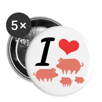 I LOVE PIGS - Buttons small 1''/25 mm (5-pack) - white - Front