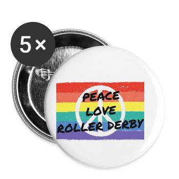 Frieden. Liebe. Roller Derby. - Buttons klein 25 mm (5er Pack) - Weiß - Vorne