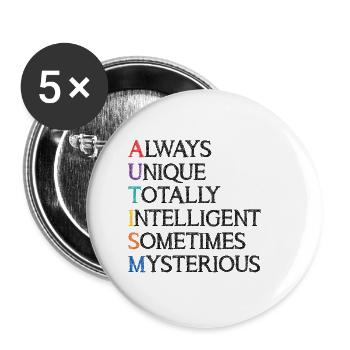 Autismus Autist Autism - Buttons klein 25 mm (5er Pack) - Weiß - Vorne