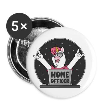Homeofficer Einhorn Home Officer Büro Homeoffice - Buttons klein 25 mm (5er Pack) - Weiß - Vorne