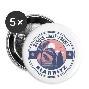 Biarritz Côte Basque France Été Surf Design - Lot de 5 petits badges (25 mm) - blanc - Devant