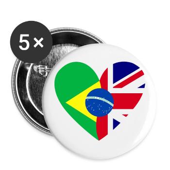 Flaggenherz Brasil Great Britain Flag - Buttons klein 25 mm (5er Pack) - Weiß - Vorne