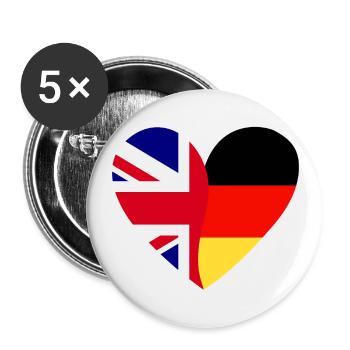 Flaggenherz Britain Germany Flag - Buttons klein 25 mm (5er Pack) - Weiß - Vorne