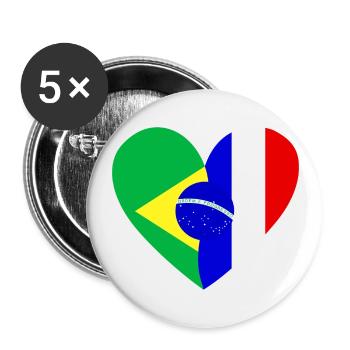 Flag Heart Brasil France Flag - Buttons small 1''/25 mm (5-pack) - white - Front