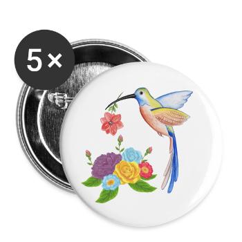 Nid de colibri - Lot de 5 petits badges (25 mm) - blanc - Devant