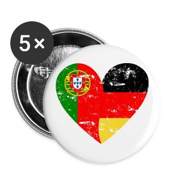 Drapeau Cœur Portugal Allemagne Drapeau - Lot de 5 petits badges (25 mm) - blanc - Devant