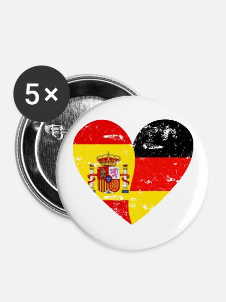 Flaggenherz Spanien Deutschland Flagge - Buttons klein 25 mm (5er Pack) - Weiß