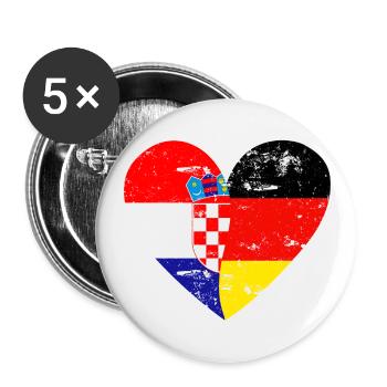 Drapeau coeur Croatie Allemagne Drapeau - Lot de 5 petits badges (25 mm) - blanc - Devant