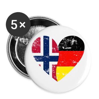 Flaggenherz Norwegen Deutschland Flagge - Buttons klein 25 mm (5er Pack) - Weiß - Vorne