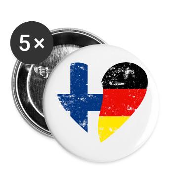 Flag Heart Finland Germany Flag - Buttons small 1''/25 mm (5-pack) - white - Front
