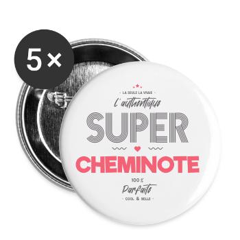 L authentique super cheminote - Lot de 5 petits badges (25 mm) - blanc - Devant