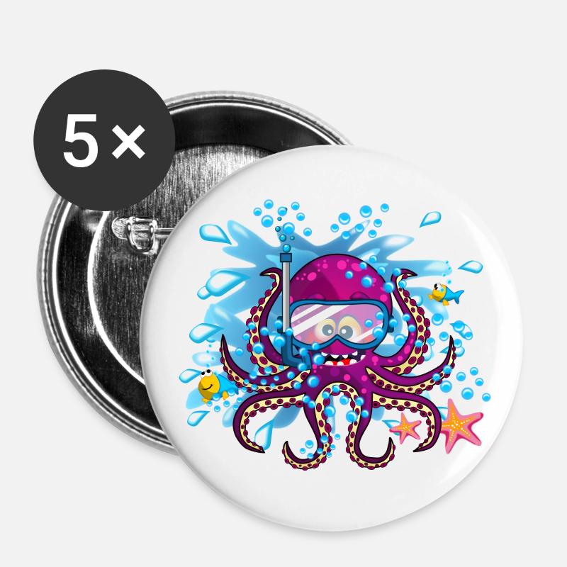 Octopus Octopus playing on the beach and diving - Buttons small 1''/25 mm (5-pack) - white