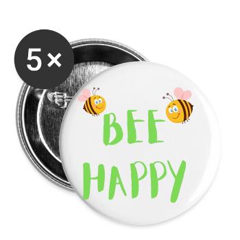Bee Happy - Enjoy Life - Buttons klein 25 mm (5er Pack) - Weiß - Vorne