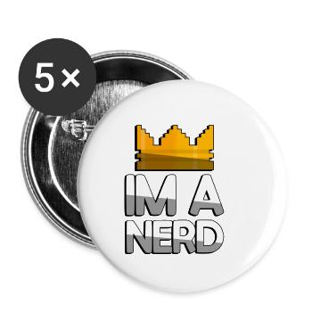 IM A NERD + King Crown - Jeux - Lot de 5 petits badges (25 mm) - blanc - Devant