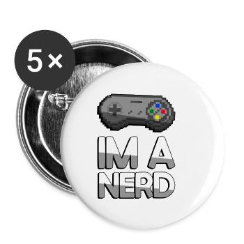 Manette IM A NERD + SNES - Jeux - Lot de 5 petits badges (25 mm) - blanc - Devant