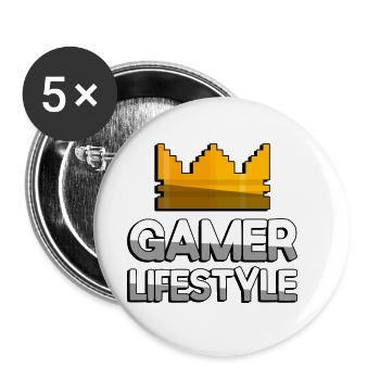 STYLE DE VIE GAMER + King Crown - Jeux - Lot de 5 petits badges (25 mm) - blanc - Devant