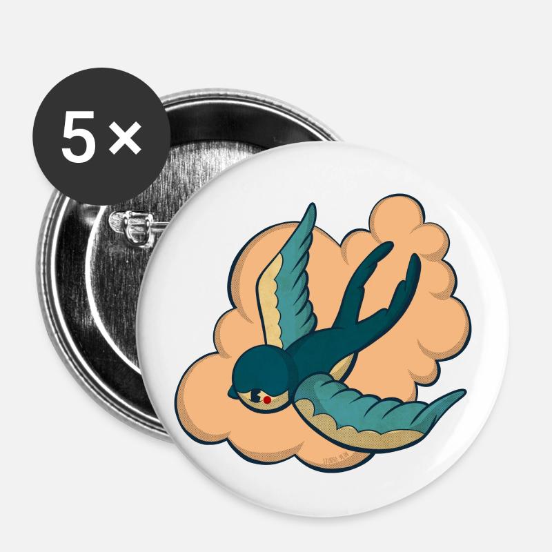 vintage swallow with pink cloud - Buttons small 1''/25 mm (5-pack) - white