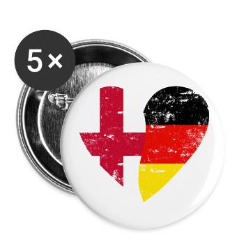 Angleterre Allemagne drapeau coeur - Lot de 5 petits badges (25 mm) - blanc - Devant