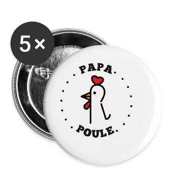 Papa Poule - Tshirt Cadeau fête des pères - Lot de 5 petits badges (25 mm) - blanc - Devant
