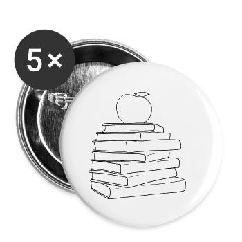 Apple auf Buchstapel - roter Apfel & Bücher - Buttons klein 25 mm (5er Pack) - Weiß - Vorne