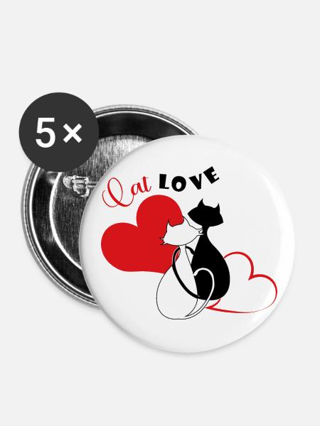 Katzenliebe - Buttons klein 25 mm (5er Pack) - Weiß