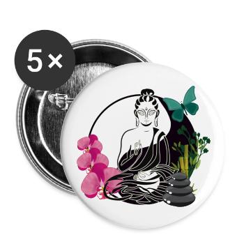 Ying and yong avec Bouddha - Lot de 5 petits badges (25 mm) - blanc - Devant