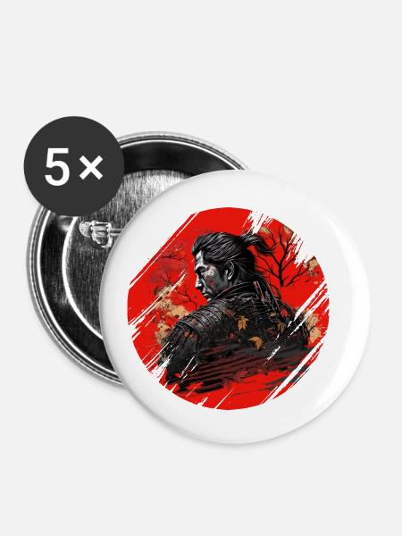 Samurai Japan Kultur - Buttons klein 25 mm (5er Pack) - Weiß
