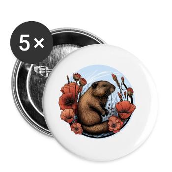 Protection contre le castor - Lot de 5 petits badges (25 mm) - blanc - Devant