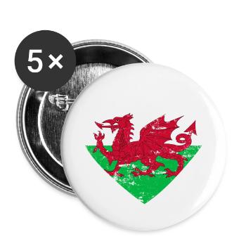 Wales Flag Heart - Buttons small 1''/25 mm (5-pack) - white - Front