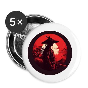 Samurai with sword katana red sun silhouette - Buttons small 1''/25 mm (5-pack) - white - Front