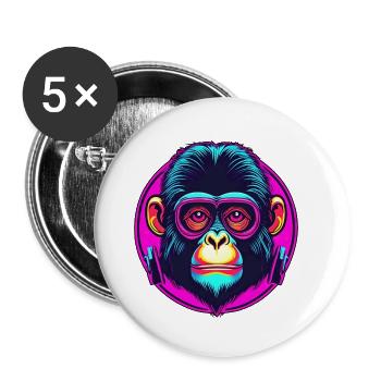 Disco Affe / Neon / Tier / Zoo / Brille / cool - Buttons klein 25 mm (5er Pack) - Weiß - Vorne