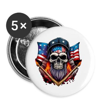 Skull with American flag - Buttons small 1''/25 mm (5-pack) - white - Front
