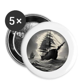 Bateau pirate / Bateau / Mer / Océan / Vagues - Lot de 5 petits badges (25 mm) - blanc - Devant