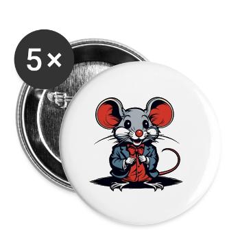 Maus / Tier / niedlich / Haustier / Nagetier - Buttons klein 25 mm (5er Pack) - Weiß - Vorne