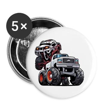 Monster Truck / Voiture / Véhicule / Moteur / Pneu - Lot de 5 petits badges (25 mm) - blanc - Devant