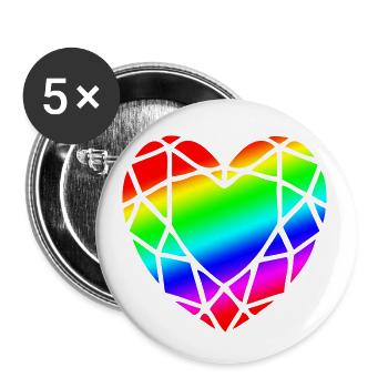LGBTQ Pride Herz Diamantform - Buttons klein 25 mm (5er Pack) - Weiß - Vorne