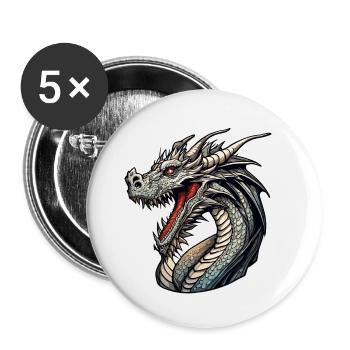Dragon / Animal / Fire / Mythical Creatures / Fairy Tale - Buttons small 1''/25 mm (5-pack) - white - Front