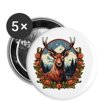 Cerf avec des montagnes Village Enfants Costume Traditionnel Mode Cadeau - Lot de 5 petits badges (25 mm) - blanc - Devant
